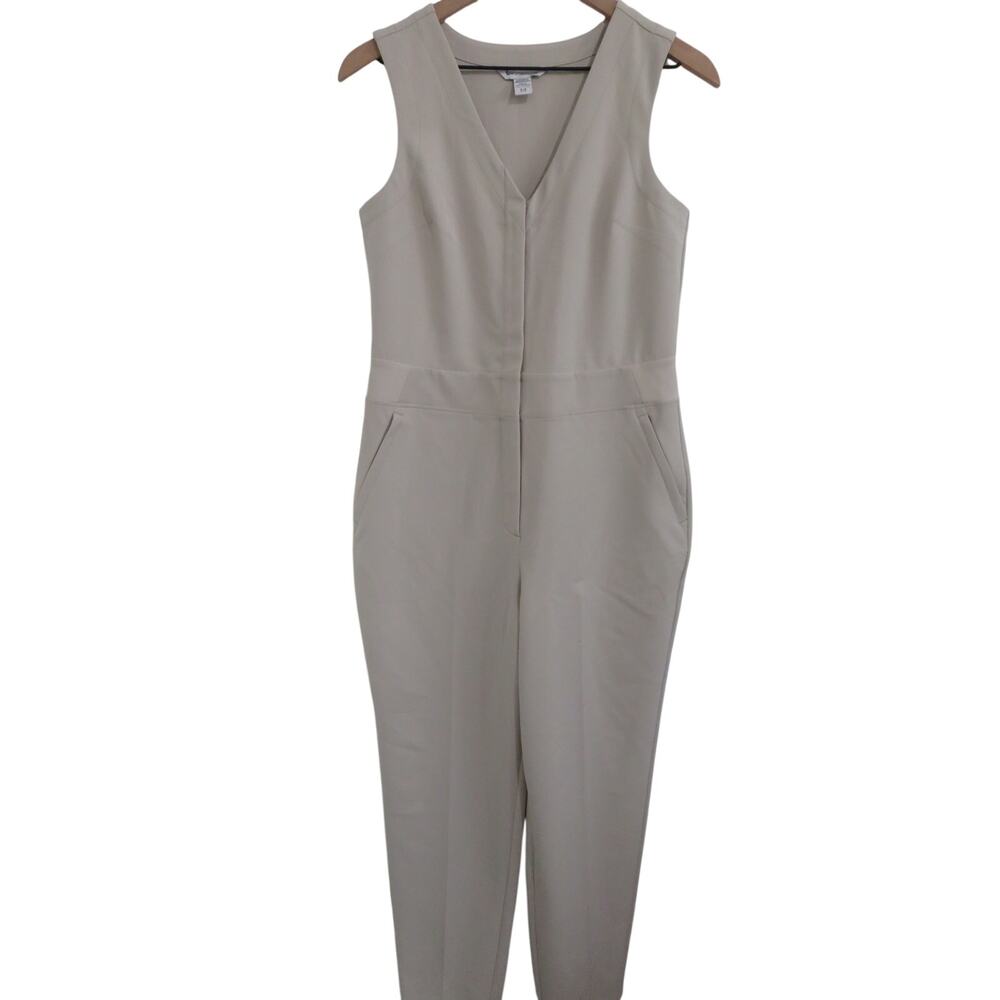 Athleta Women Sz S Beige Sleeveless Zip Front Utility Jumpsuit One Piece Minimal